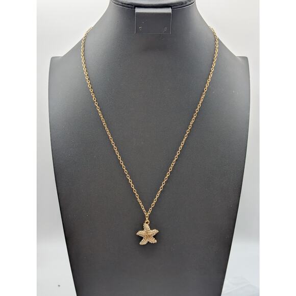 J. Crew Gold Tone CZ Starfish Pendant 24" Necklace - Picture 8 of 8